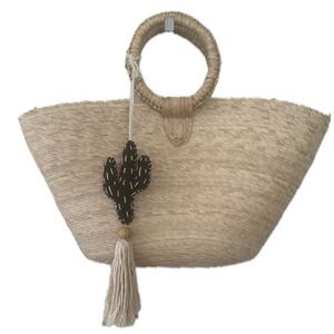 Kenora NWOT Heading to the Market Cactus Charm Woven Straw Tote Shopper Bag